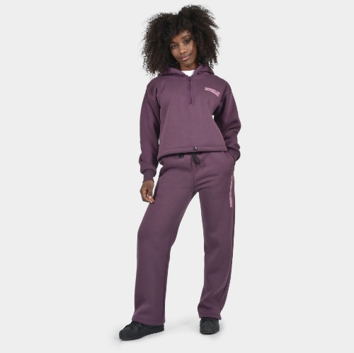 Women's Crop Top Hoodie Half Zip Aubergine | Model Front | Antetokounbros