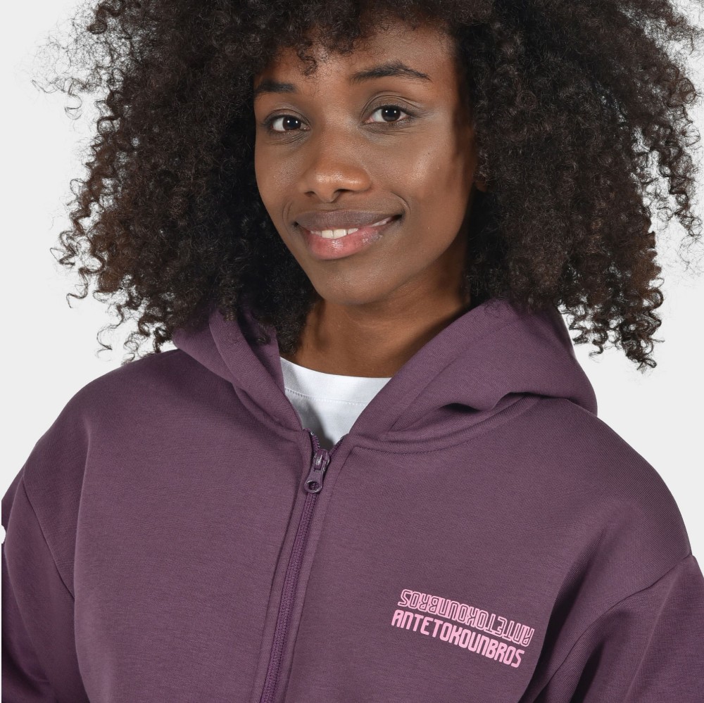 Women's Crop Top Hoodie Half Zip Aubergine | Detail 1 | Antetokounbros