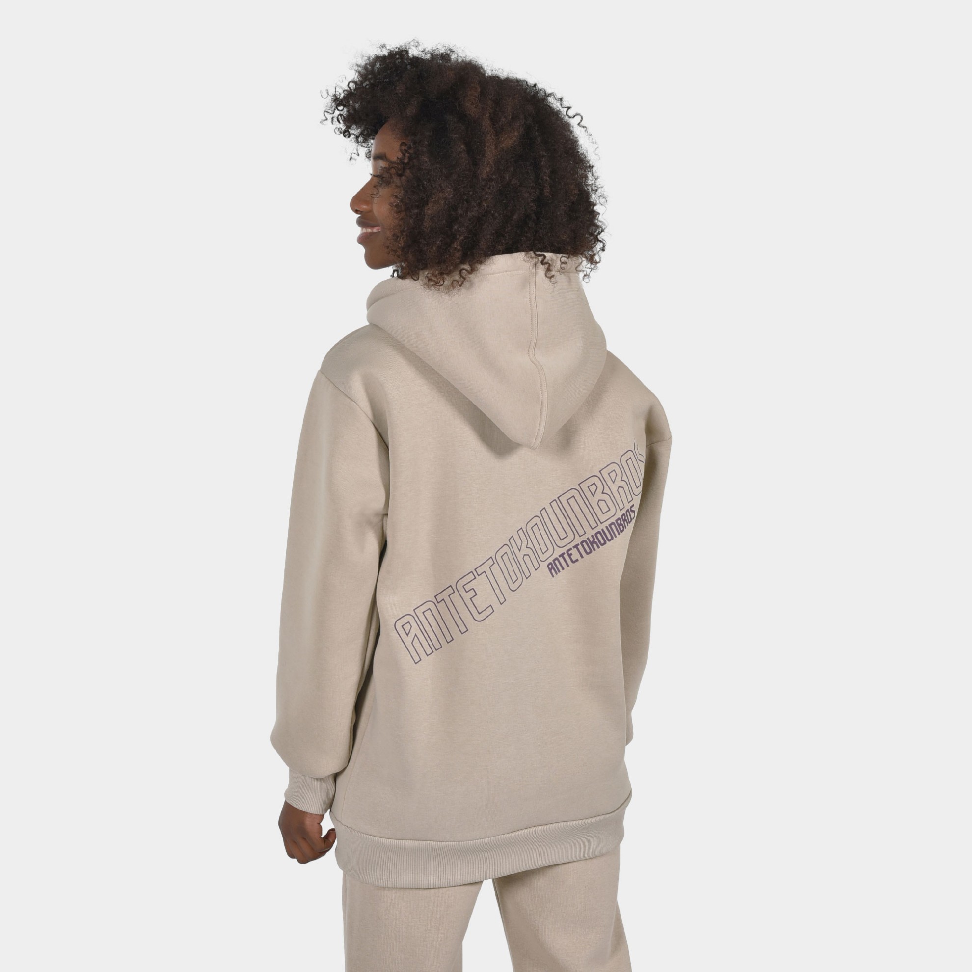 Women's Loose Fit Full Zip Hoodie Reverse Dark Sand | Back | Antetokounbros