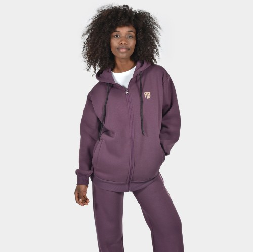 Women's Loose Fit Full Zip Hoodie Reverse Aubergine | Front | Antetokounbros