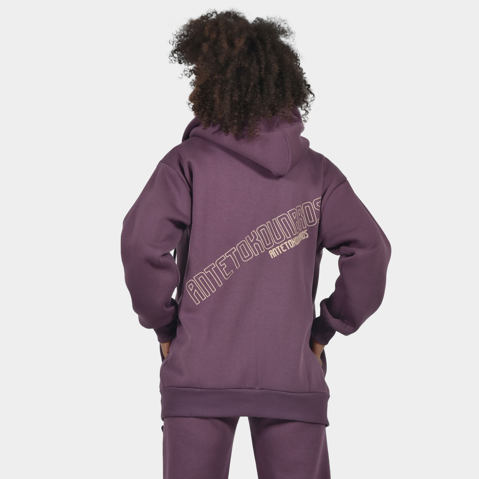 Women's Loose Fit Full Zip Hoodie Reverse Aubergine | Back | Antetokounbros