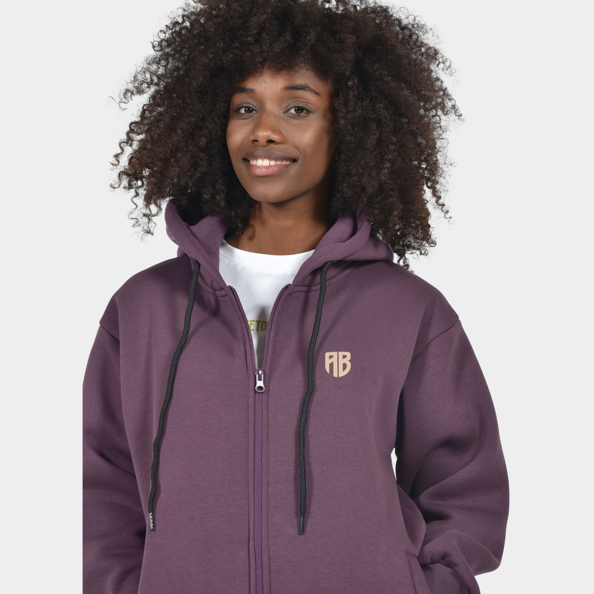 Women's Loose Fit Full Zip Hoodie Reverse Aubergine | Detail | Antetokounbros