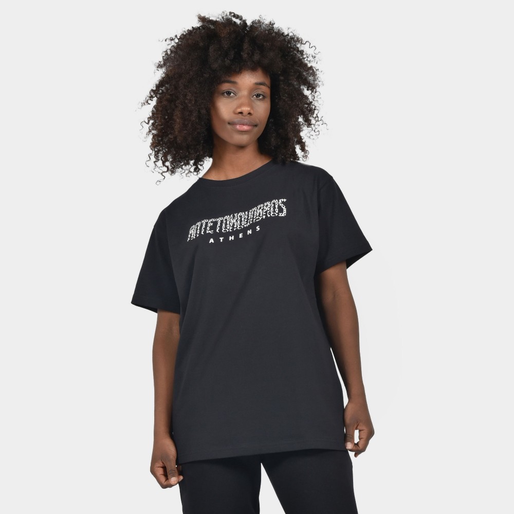 Women's T-shirt Animal Print Athens Logo Black | Front | Antetokounbros