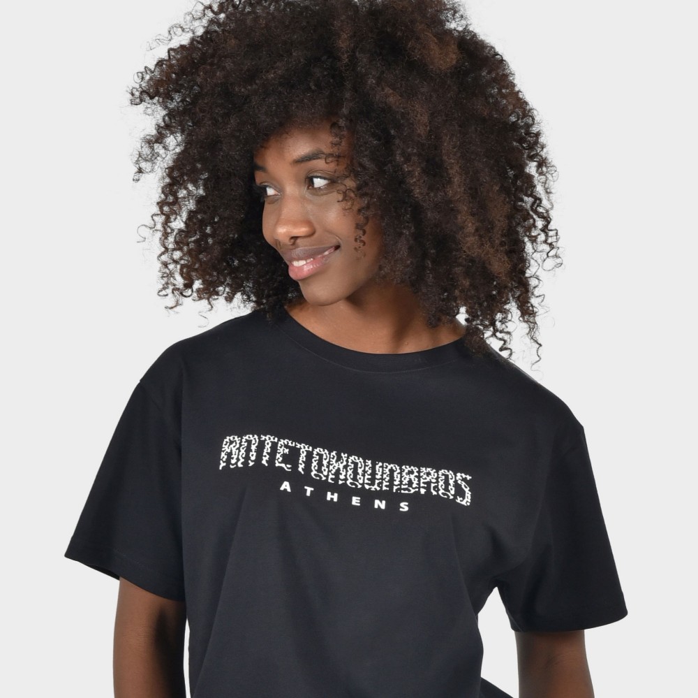 Women's T-shirt Animal Print Athens Logo Black | Detail | Antetokounbros