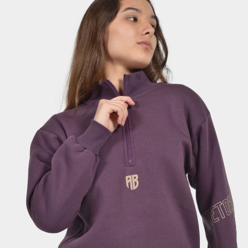 Γυναικείο Oversized Φούτερ με Mock Neck και Aubergine Χρώμα | ANTETOKOUNBROS | Detail thumb