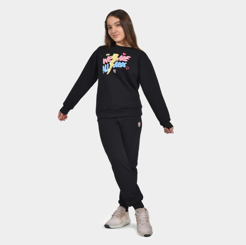 Girls' Sweatshirt in Black | Bold Print | ANTETOKOUNBROS | Model Front
