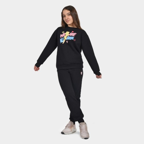 Girls' Sweatshirt in Black | Bold Print | ANTETOKOUNBROS | Model Front thumb
