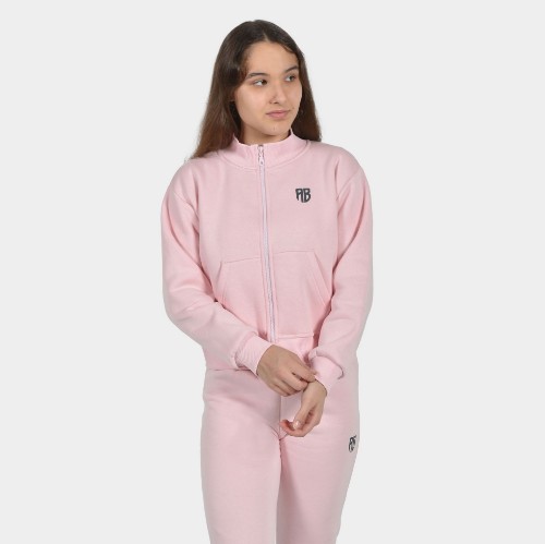 Girls' Medium Crop Full Zip Sweatshirt in Pink | ANTETOKOUNBROS | Front Closed