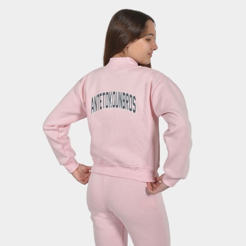 Girls' Medium Crop Full Zip Sweatshirt in Pink | ANTETOKOUNBROS | Back thumb