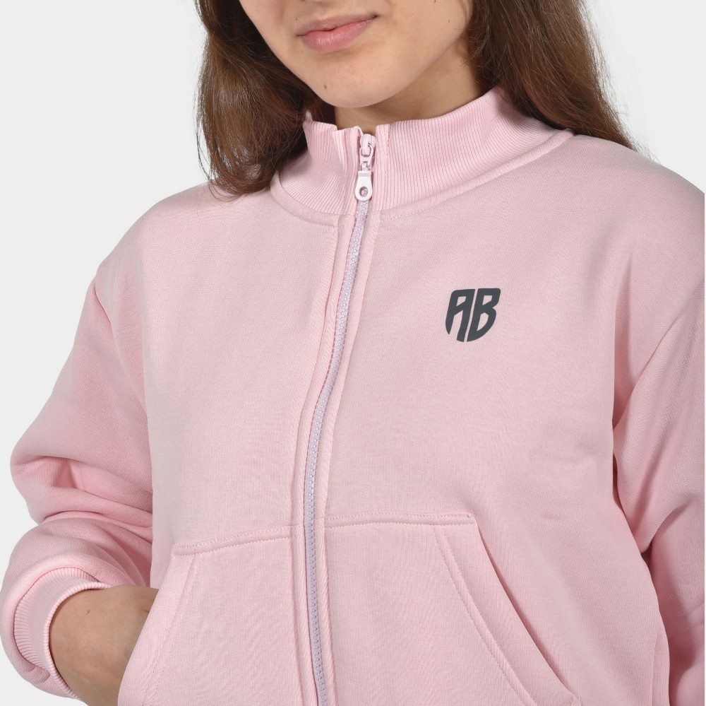 Girls' Medium Crop Full Zip Sweatshirt in Pink | ANTETOKOUNBROS | Front Detail