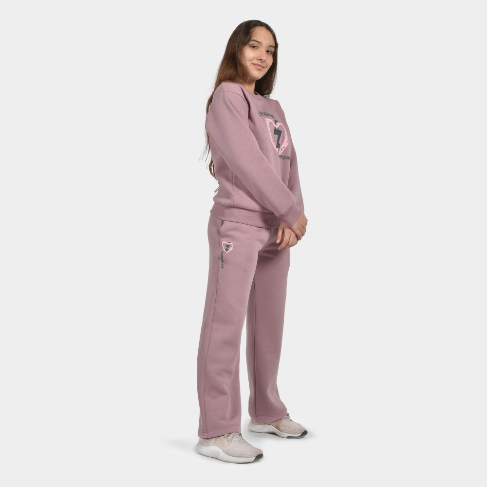 Kids' Wide Leg Sweatpants Heart Dusty Rose | Antetokounbros | Model Front