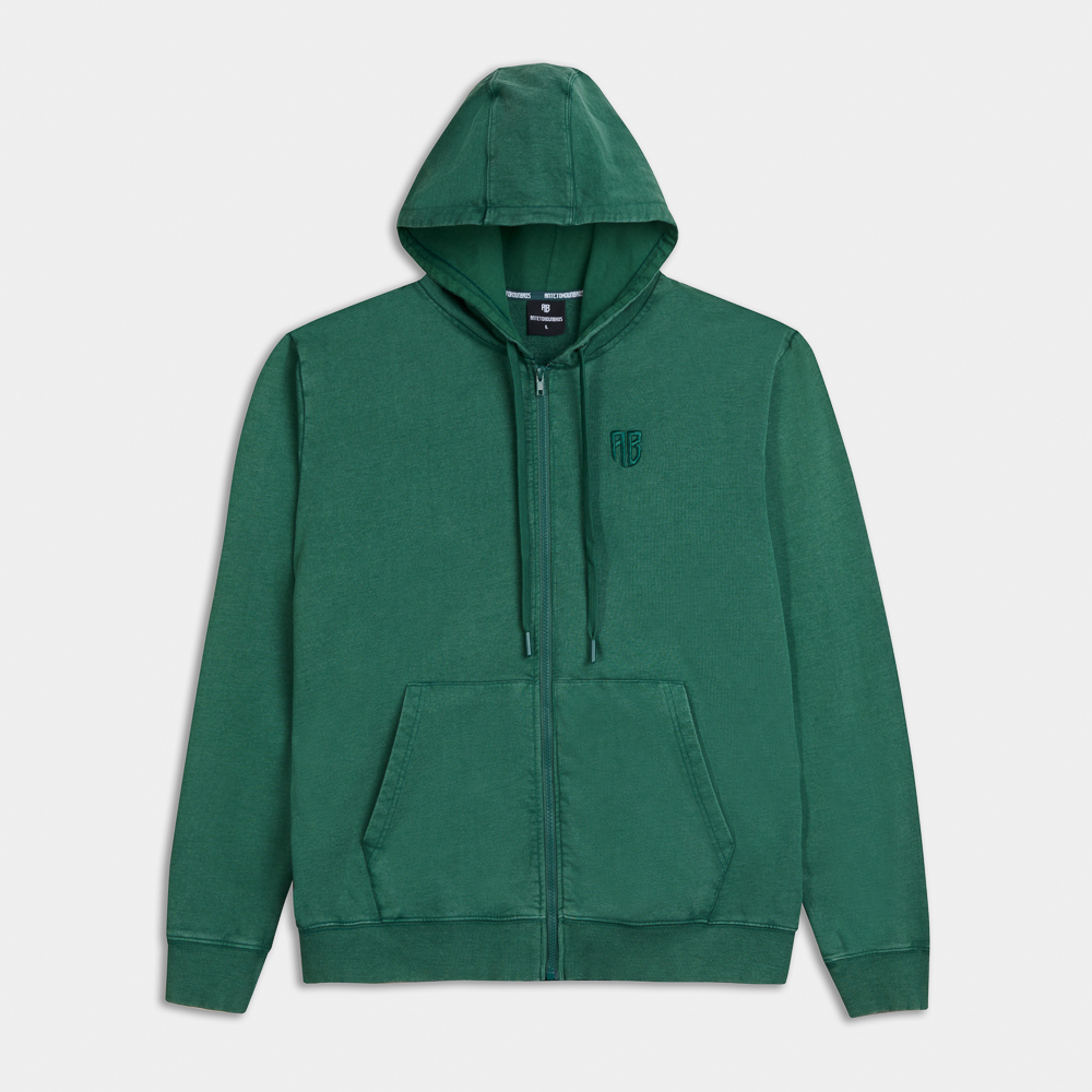 	Stone Washed Full-Zip Hoodie| ANTETOKOUNBROS | Green Front