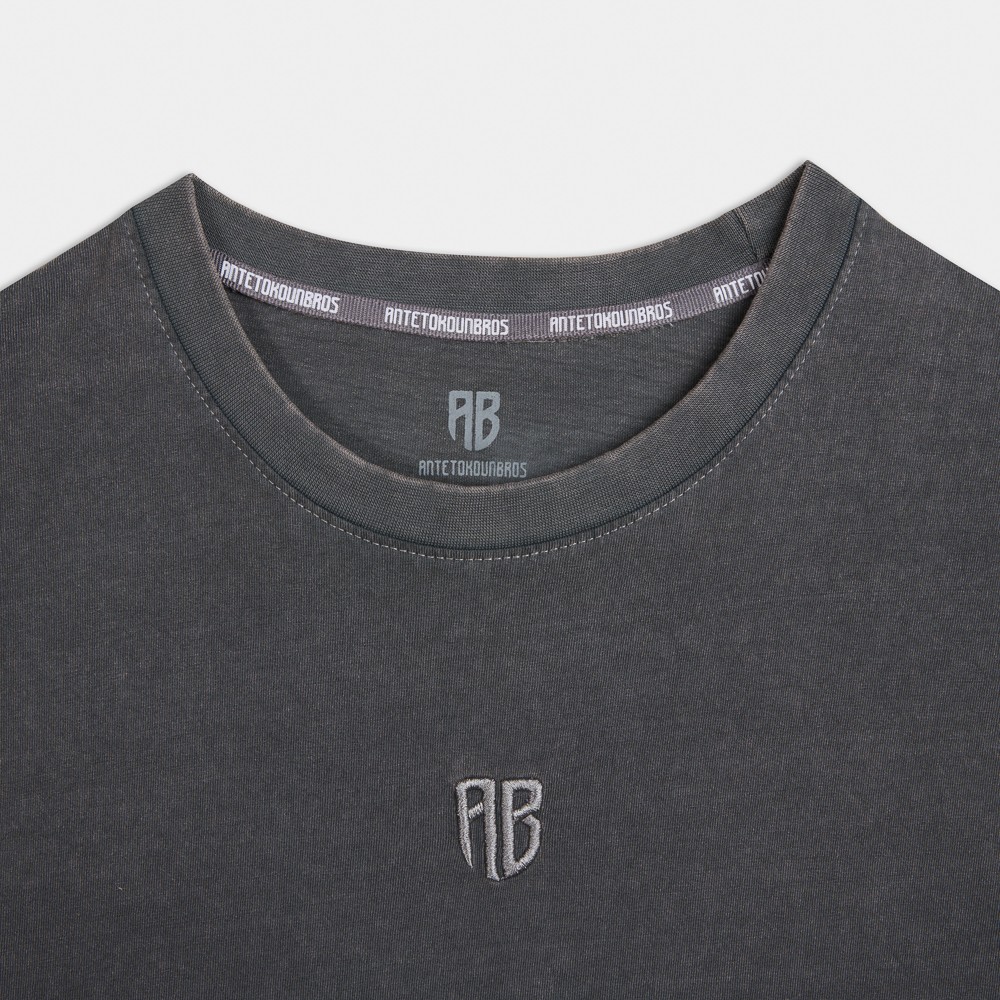 Picture of Antetokounbros  Stone Washed Crewneck T-Shirt  Charcoal