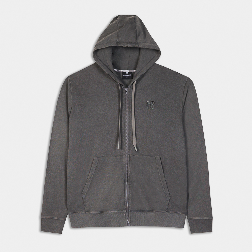  Stone Washed Full-Zip Hoodie| ANTETOKOUNBROS | Charcoal Front