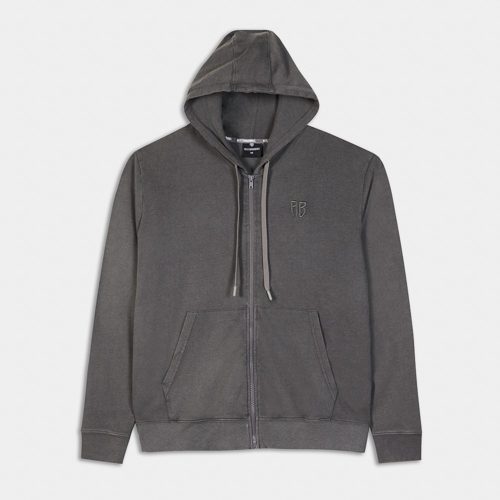  Stone Washed Full-Zip Hoodie| ANTETOKOUNBROS | Charcoal Front