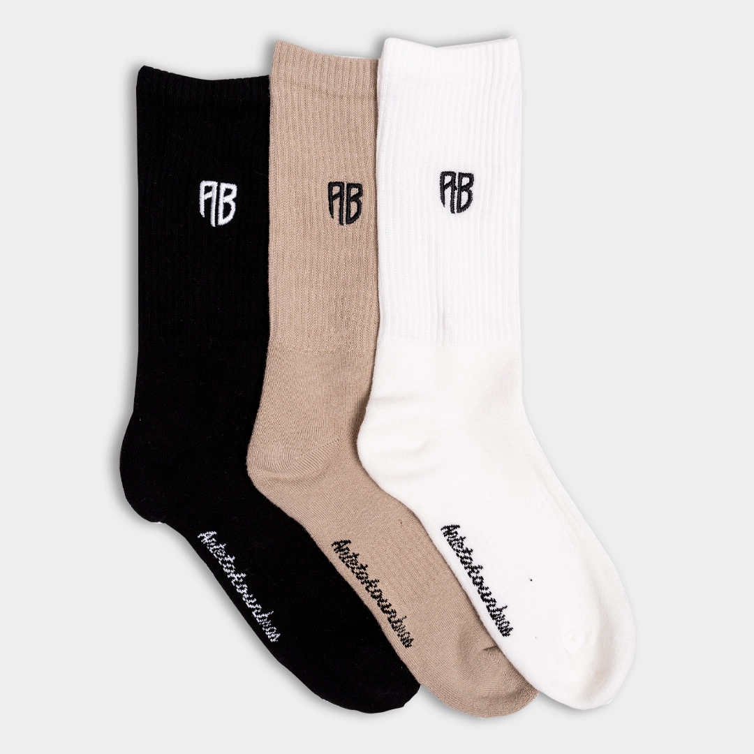 AB 3-Pack Tall Socks  Black/ Brown/White
