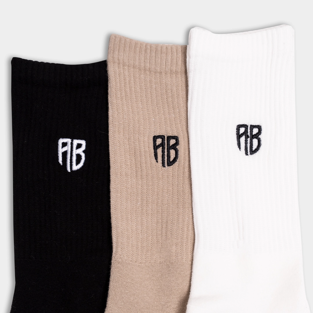 AB 3-Pack Tall Socks  Black/ Brown/White Detail Logo