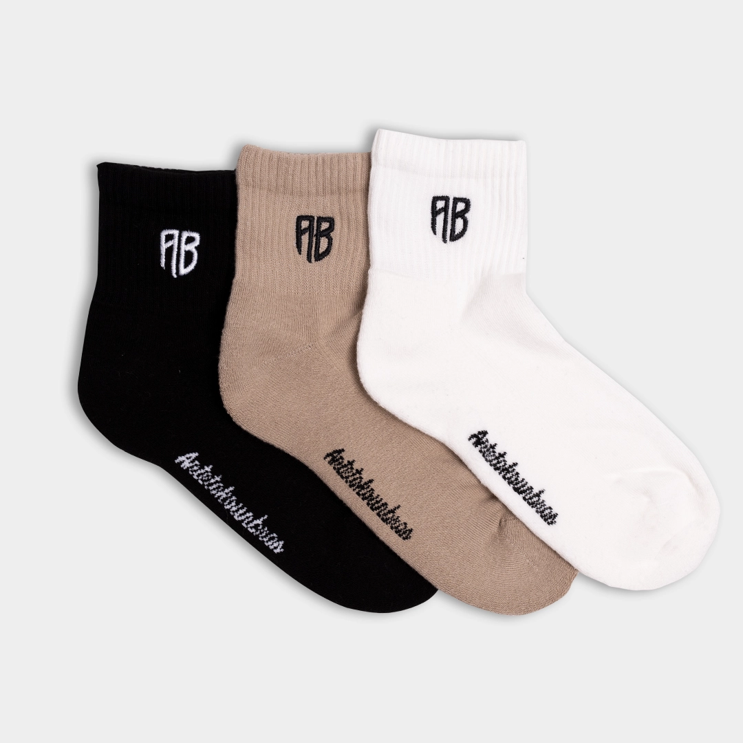 AB 3-Pack Mid High Socks White/Brown/Black Front