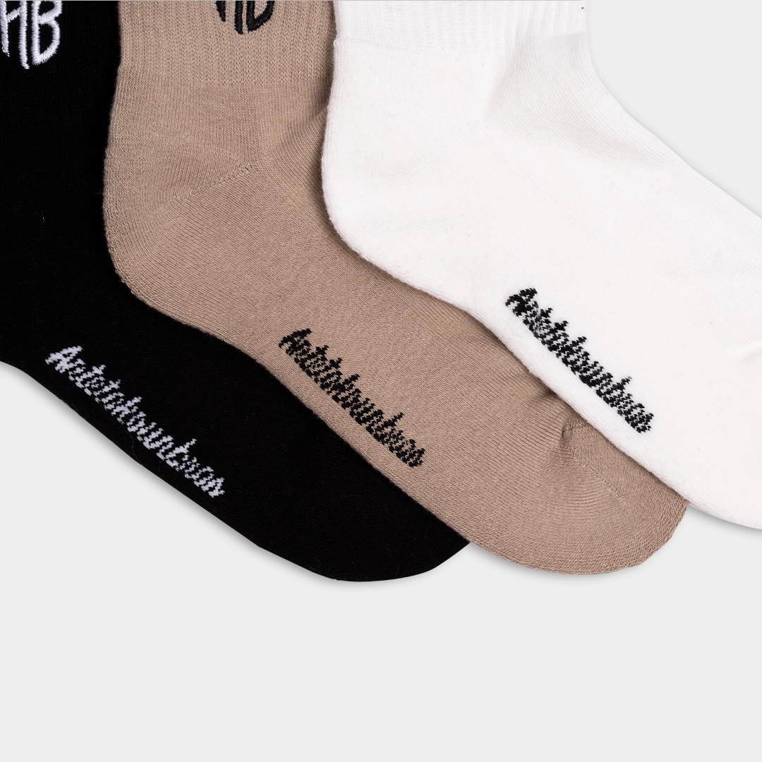 AB 3-Pack Mid High Socks White/Brown/Black Detail