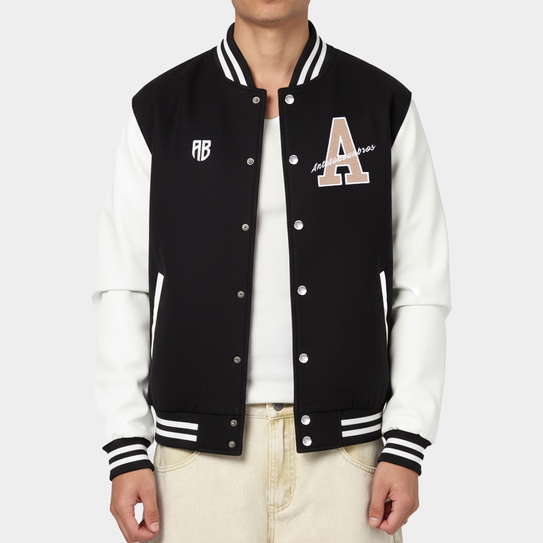 AB Jacket  Varsity  Black / Off White  Model Front