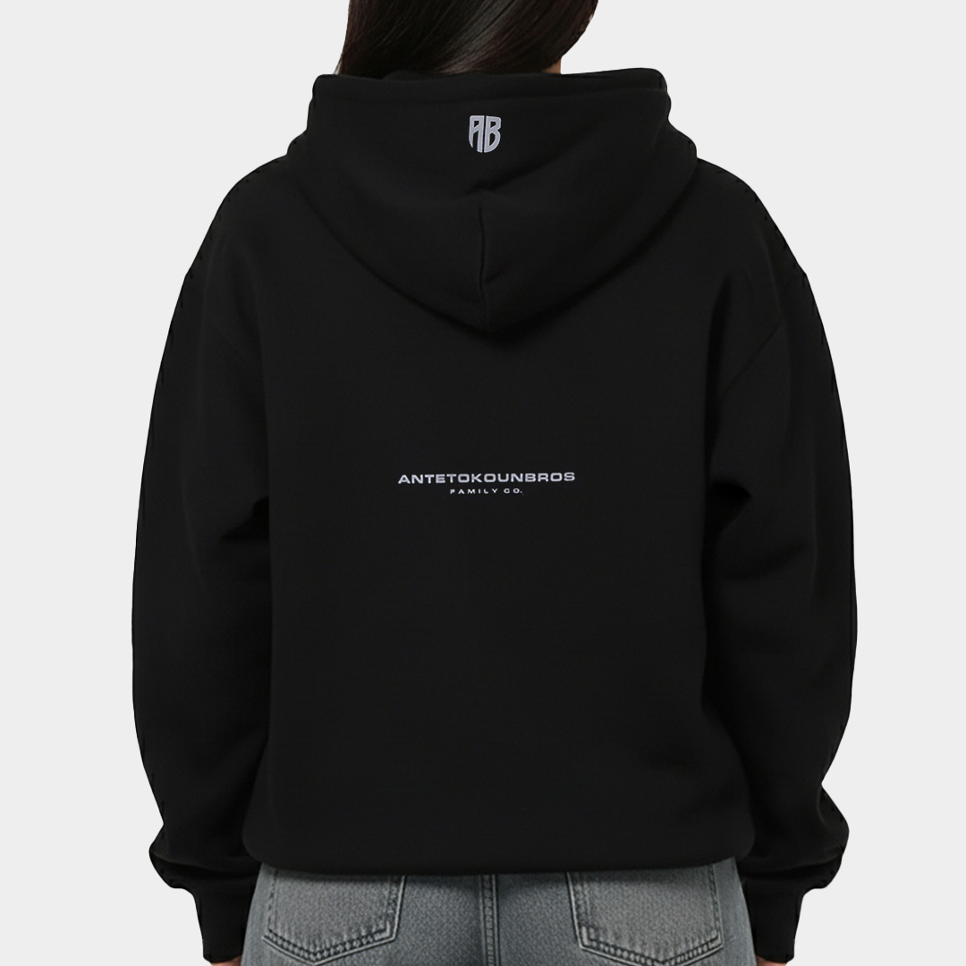Oversized Zip Hoodie Family| ANTETOKOUNBROS | Black Model Back