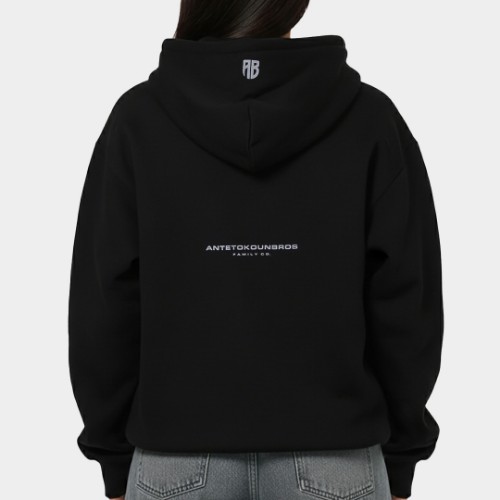 Oversized Zip Hoodie Family| ANTETOKOUNBROS | Black Model Back thumb