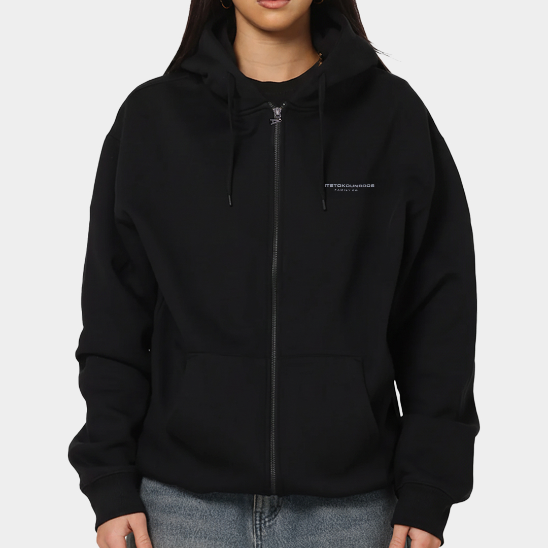 Oversized Zip Hoodie Family| ANTETOKOUNBROS | Black Model Front