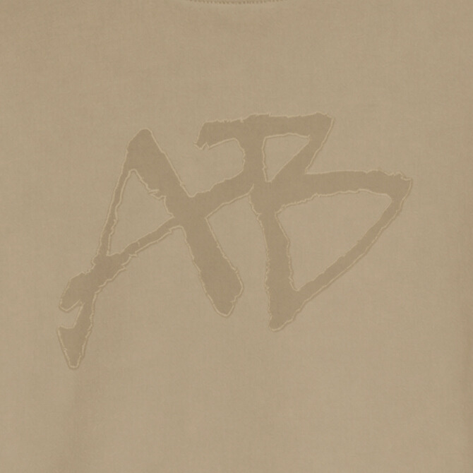 Applique Stonewashed Oversized Tee Beige Detail