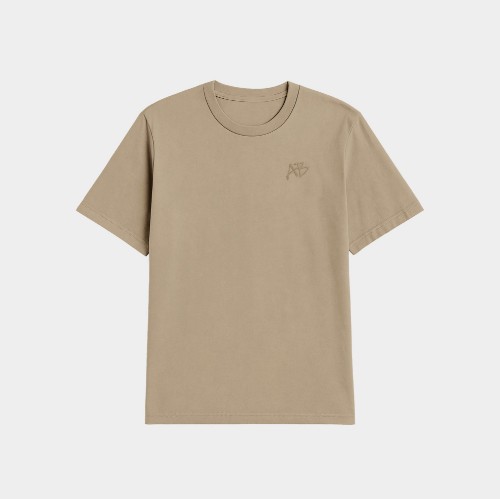 Applique Stonewashed Oversized Tee Beige Front thumb