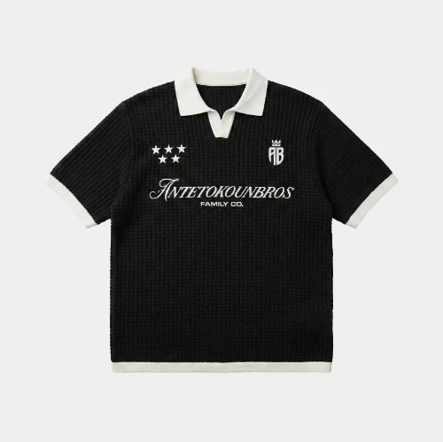 Antetokounbros Kintted  Oversized Polo Tee Black Front
