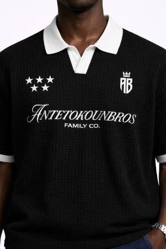Antetokounbros Kintted Oversized Polo Tee Black Model thumb