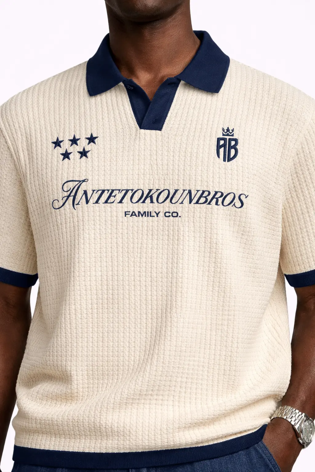 Antetokounbros Kintted Oversized Polo Tee Off White Model