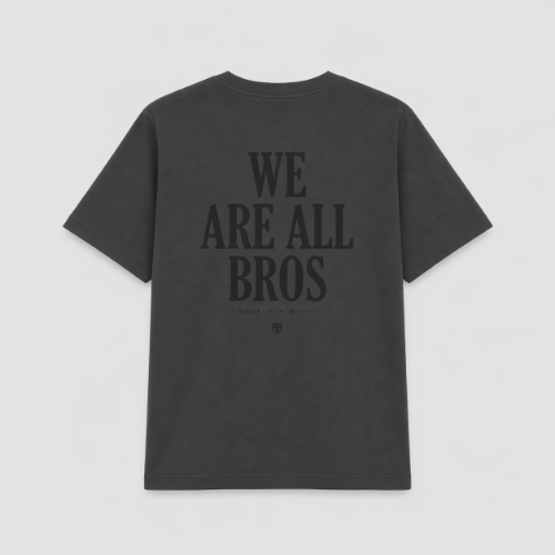 We Are All Bros Stonewashed Oversized Tee Carbon Back