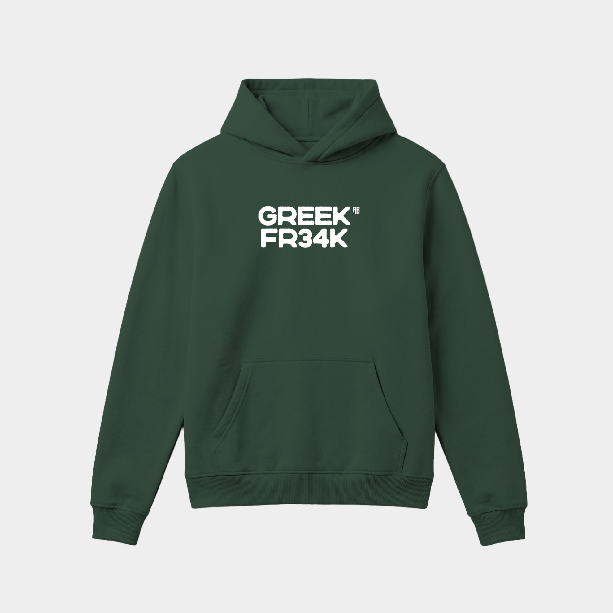 Dark green Greek FR34K Dunk Hoodie with bold Greek FR34K logo on the chest.