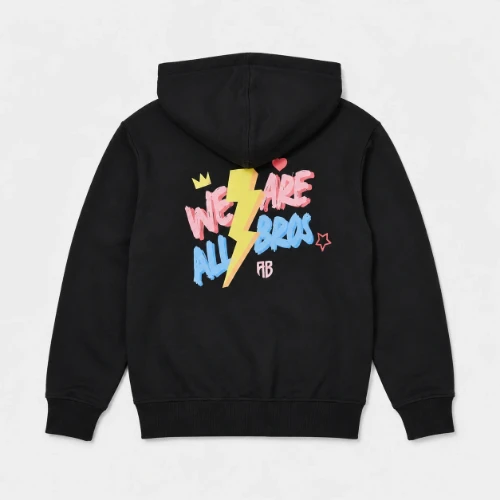 Kids' Full Zip Hoodie Heartbeat in Black | ANTETOKOUNBROS | Back Flat