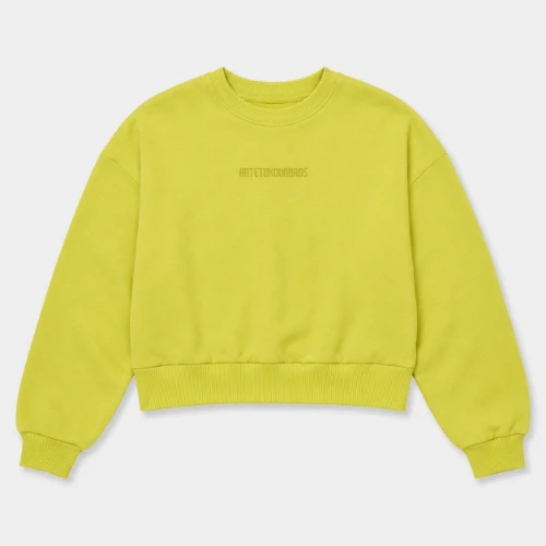 Women's Crop Top Sweatshirt Logomania Lime | Detail | Antetokounbros thumb