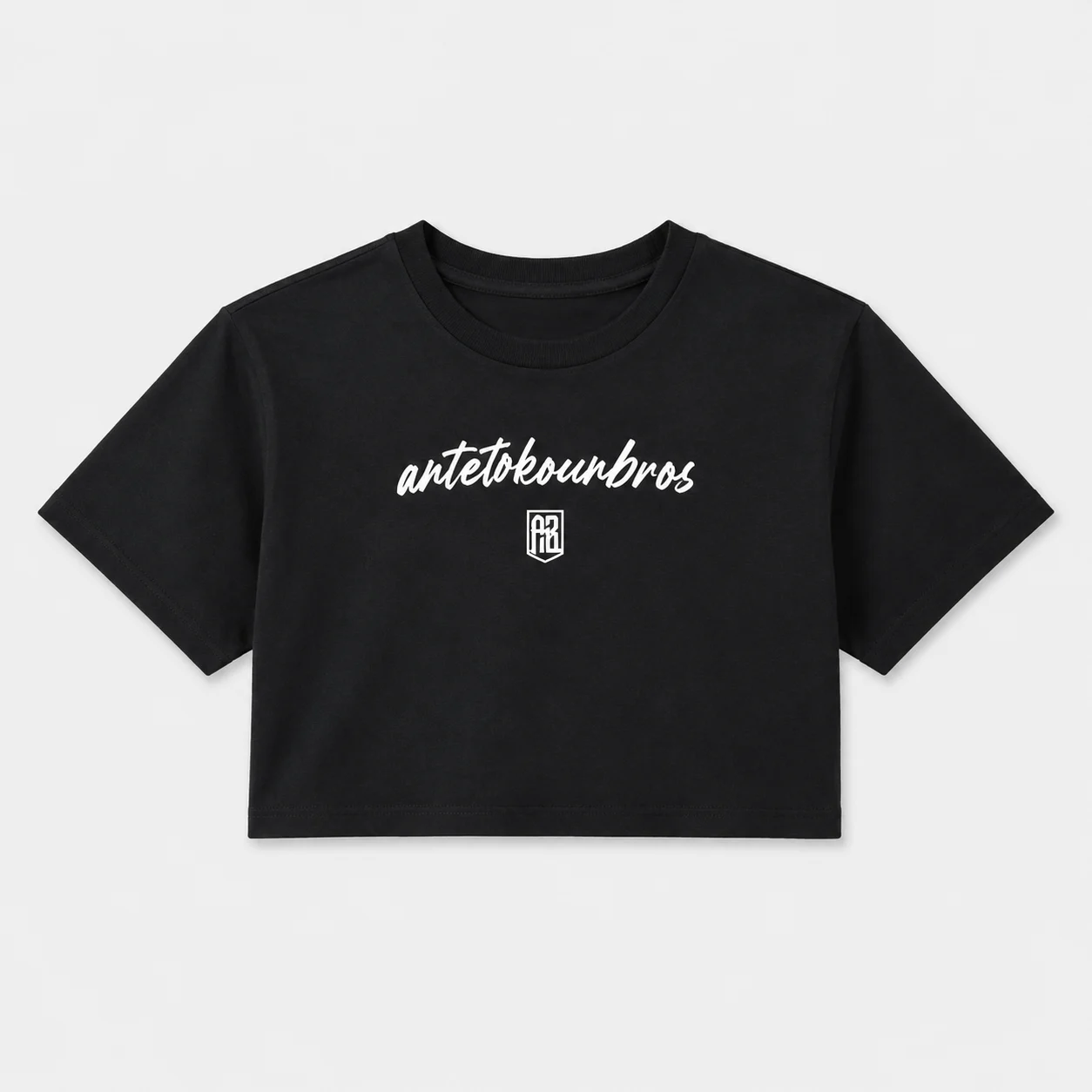 Kids' Crop Top T-shirt Baseline | ANTETOKOUNBROS | Black Front Flat