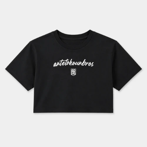 Kids' Crop Top T-shirt Baseline | ANTETOKOUNBROS | Black Front Flat