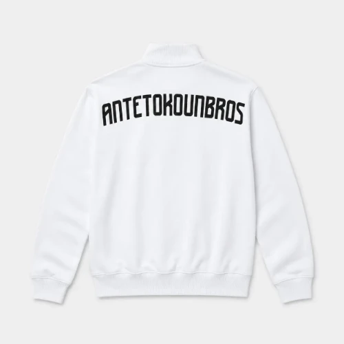ANTETOKOUNBROS Men's Full Zip Sweatshirt Baseline AB White  Flat Back