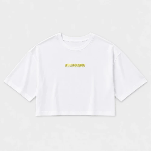 Women's White Cropped T-shirt | Made in Greece | Front Flat | ANTETOKOUNBROS