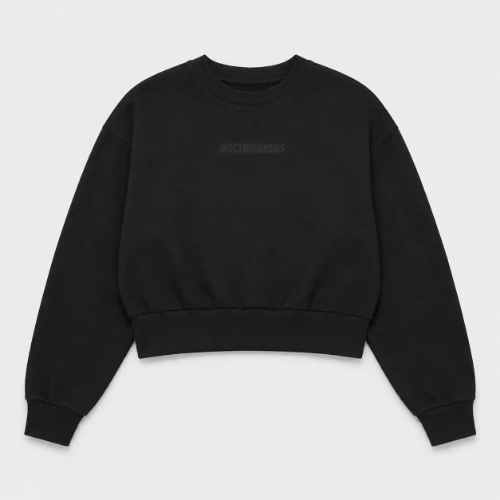 	Γυναικείο Crop Top Φούτερ με Λαιμόκοψη Logomania Μαύρο | Front | Antetokounbros