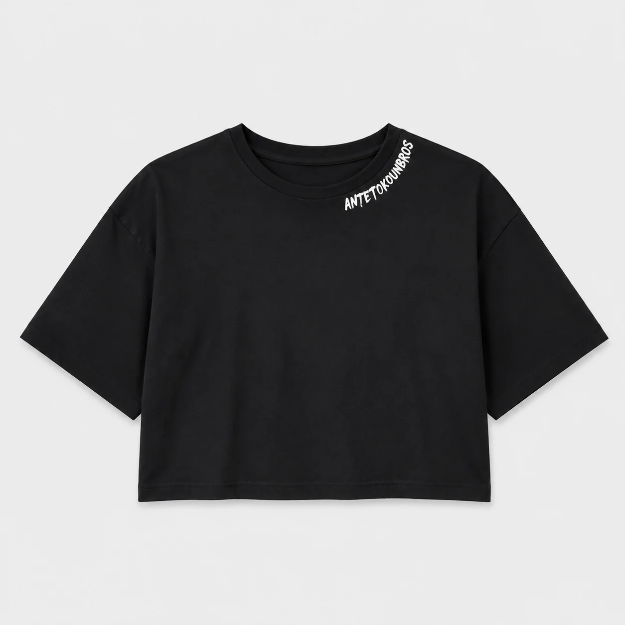 Women's Crop Top T-shirt Graffiti | ANTETOKOUNBROS | Black Front Flat