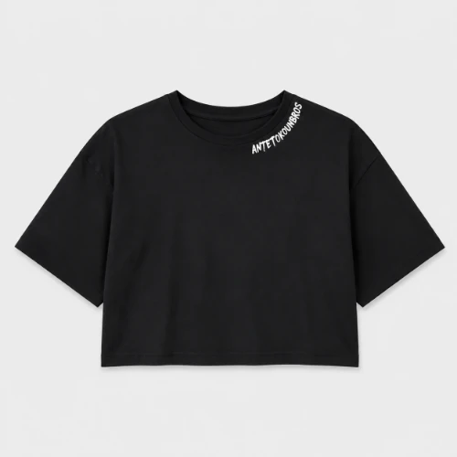 Women's Crop Top T-shirt Graffiti | ANTETOKOUNBROS | Black Front Flat