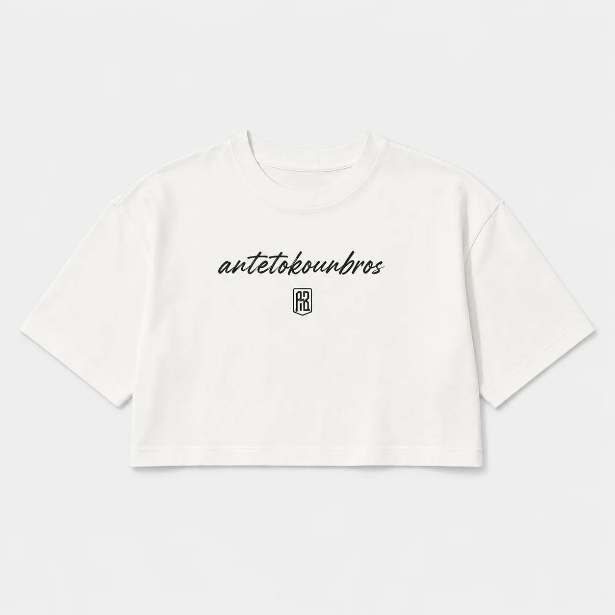 Women's Crop Top T-shirt | ANTETOKOUNBROS Baseline | Off White Front Flat