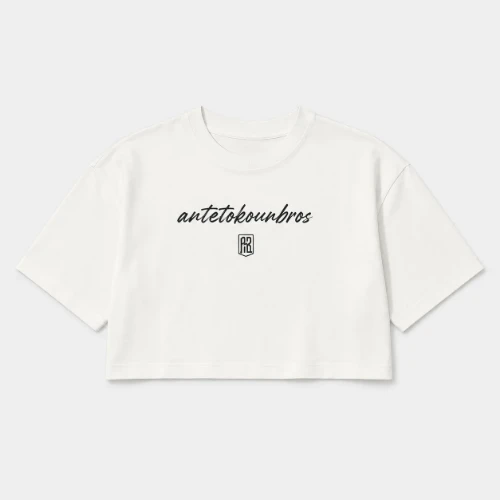 Women's Crop Top T-shirt | ANTETOKOUNBROS Baseline | Off White Front Flat