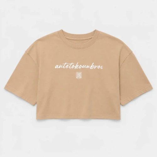Women's Crop Top T-shirt | ANTETOKOUNBROS Baseline | Beige Front Flat	