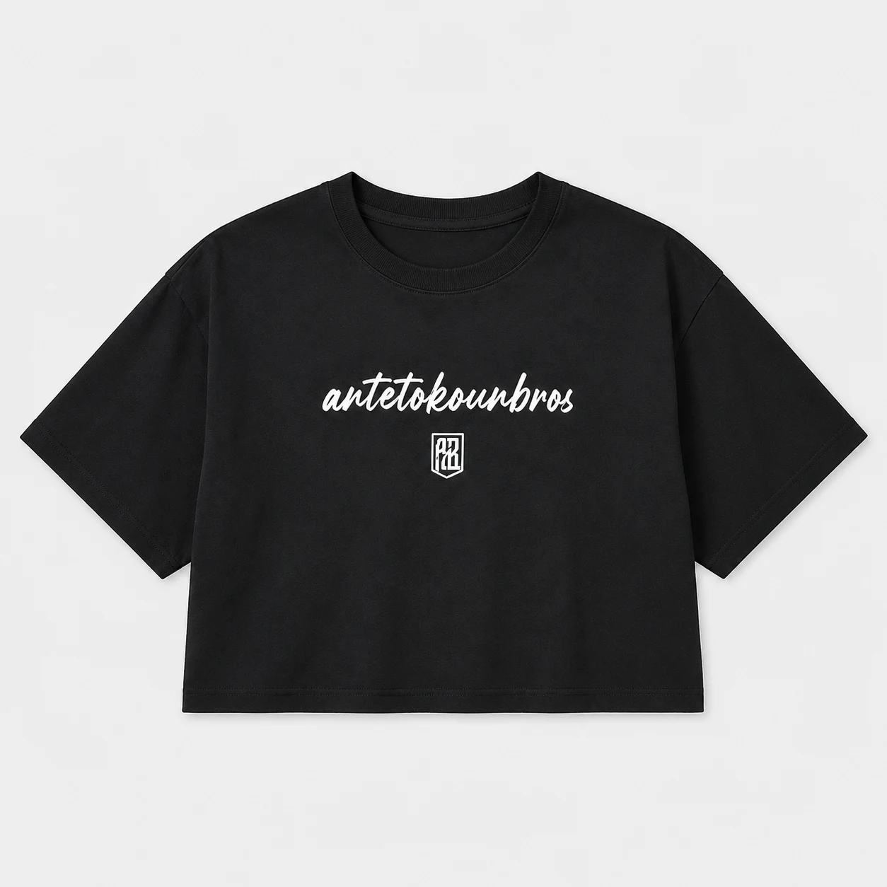 Women's Crop Top T-shirt | ANTETOKOUNBROS Baseline | Black Front Flat	