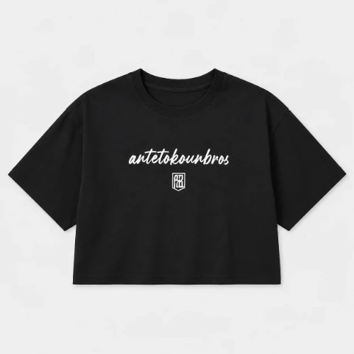 Women's Crop Top T-shirt | ANTETOKOUNBROS Baseline | Black Front Flat	