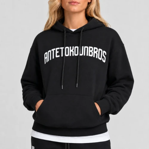 Women's Medium Crop Full Zip Sweatshirt Logomania Black | Model 2| Antetokounbros thumb