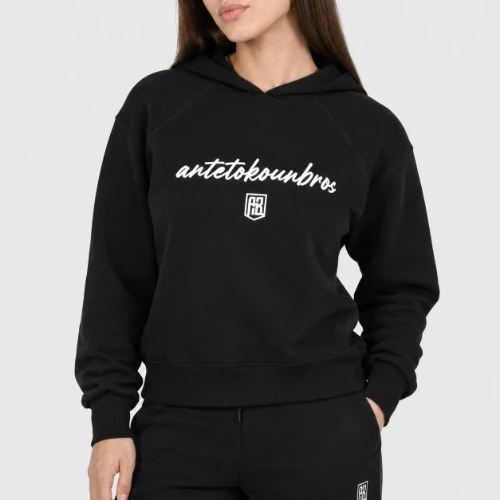 ANTETOKOUNBROS Women's Crop Top Hoodie | Black Front 2